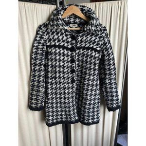 VTG Carducci Houndstooth Button Down Jacket Sweater Black/White WARM COZY